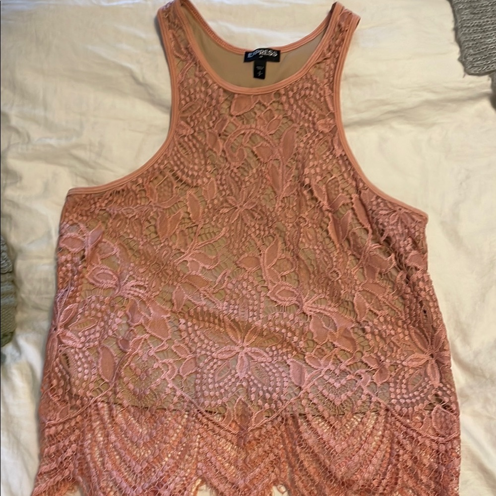 Lace Overlay Pink Tank Top